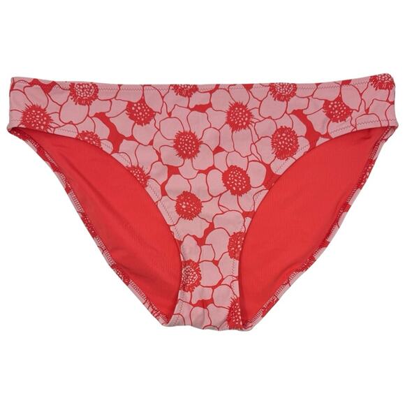 Aerie Classic Bikini Bottom Floral Print Red Pink Retro Vacation Size XL NEW - Picture 1 of 8
